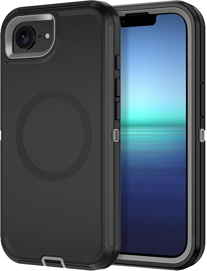 for iPhone 16e Case [Compatible with MagSafe] Shockproof 3-Layer Full Body Protection [Without Screen Protector] Rugged Heavy Duty Cover Case for Apple iPhone 16e 6.1" 2025,Black/Grey