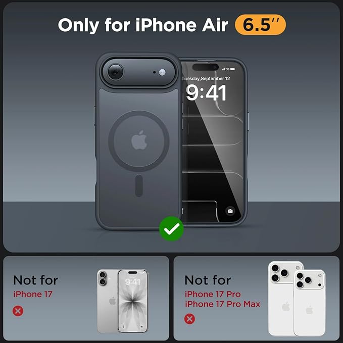 Miracase Magnetic for iPhone Air Case 2025 with Screen Protector(Compatible with MagSafe), Slim Thin Translucent Matte Military-Grade Protected Phone Cover for iPhone 17 Air 6.5"Armbands, Space Black
