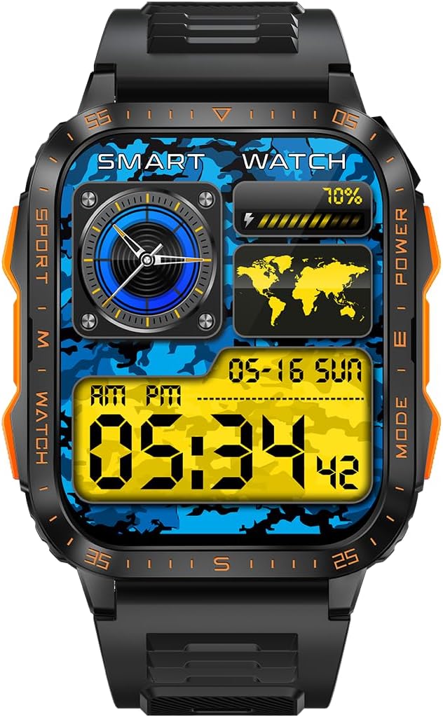 Military Smart Watch for Men with LED Flashlight/UV Light 3ATM Waterproof 1.96" Big Screen Rugged Tactical Smartwatch with Text and Call Fitness Tracker with HR/Sleep Monitor for iPhone Android