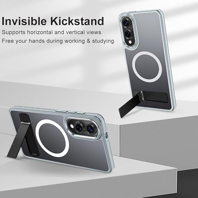 for Samsung Galaxy S25 Edge Case, Non-Slip Phone Case with Invisible Kickstand [Fits for Magsafe], Ultra Slim Translucent Cover for Galaxy S25 Edge, Mil-Grade Drop Protection (Grey/White)