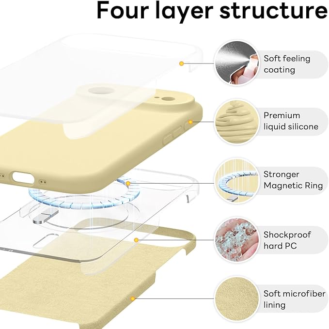Vooii Magnetic Compatible with iPhone Air Case (Compatible with Magsafe) (Upgraded Camera Protection) Liquid Silicone Shockproof Full Body Protective Phone Cover for Women Men, Creamy Yellow, 6.5"