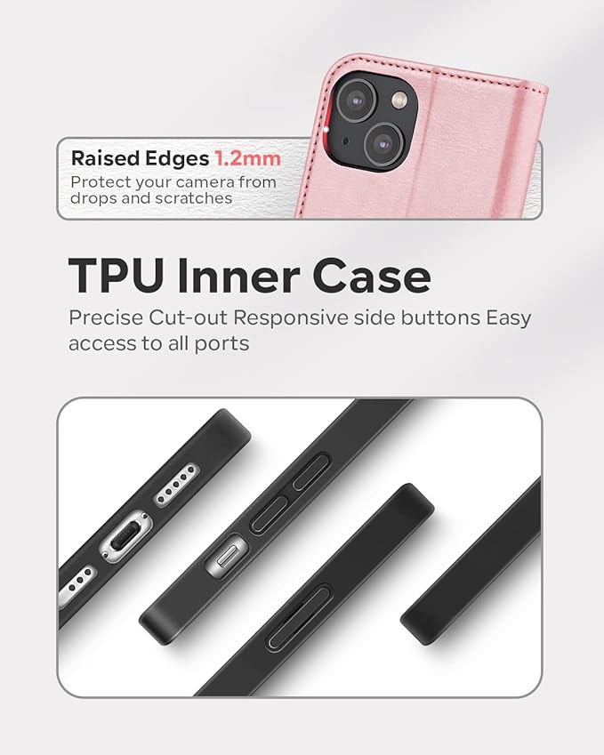 OCASE Compatible with iPhone 14 Wallet Case, PU Leather Flip Folio Case with Card Holders RFID Blocking Kickstand [Shockproof TPU Inner Shell] Phone Cover 6.1 Inch 2022 (Pink)