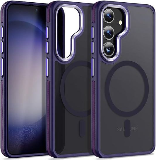 Magnetic for Samsung Galaxy S25 Case, Translucent Matte Texture S25 Cover [Compatible with Mag Accessories] [S Pen Friendly], Anti-Slip Drop Protection Galaxy S25 Phone Case (Dark Purple)