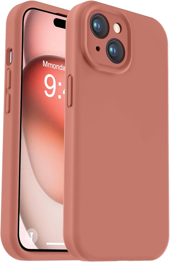 Vooii Compatible with iPhone 15 Plus Case, Upgrade Liquid Silicone [Enhanced Camera Protection] [Soft Anti-Scratch Microfiber Lining] Shockproof Phone Case for iPhone 15 Plus 6.7 inch - Caramel