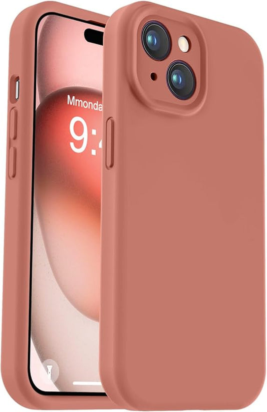 Vooii Compatible with iPhone 15 Plus Case, Upgrade Liquid Silicone [Enhanced Camera Protection] [Soft Anti-Scratch Microfiber Lining] Shockproof Phone Case for iPhone 15 Plus 6.7 inch - Caramel