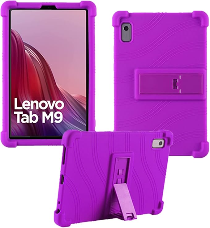 Case for Lenovo Tab M9 Cover 9.0 inch (TB-310FU,2023 Released), Kids Friendly Soft Silicone Adjustable Stand Cover for Lenovo Tab M9 Tablet (Purple)