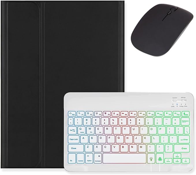 Backlit Keyboard for Galaxy Tab S9 FE+ 12.4″/ Tab S10+ / Tab S9+ /S8+/S7+/S7 FE 12.4 inch Case with Mouse and Magnetic Detachable Backlight Color Keyboard,Black+White