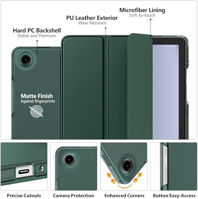 MoKo Case for Galaxy Tab A9+/A9 Plus 11 inch 2023, Slim Stand Protective Smart Cover with Hard PC Translucent Back Shell for Tab A9 Plus Tablet (SM-X210/X216/X218), Auto Wake/Sleep, Midnight Green