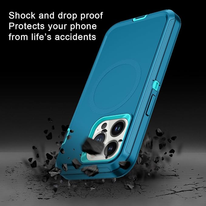 for iPhone 14 Pro Case [Compatible with MagSafe] Shockproof 3-Layer Full Body Protection Rugged Heavy Duty Cover Case for Apple iPhone 14 Pro 6.1",Turquoise
