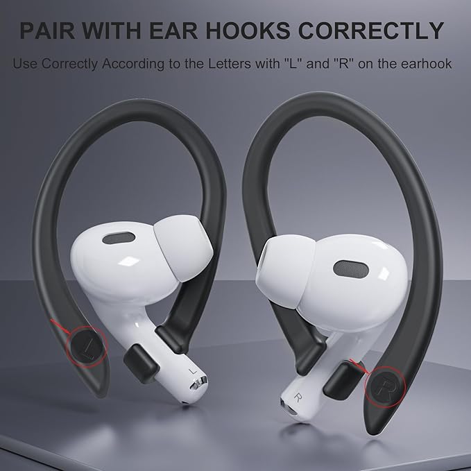 2 Pairs AirPods Ear Hooks for AirPods Pro 3, AirPods Pro 2, AirPods Pro, AirPods 4, 3, 2 & 1, Upgraded Anti Slip Sports Clip Hooks for AirPods 1, 2, 3, 4,Pro, Pro 2, Pro 3 – Black
