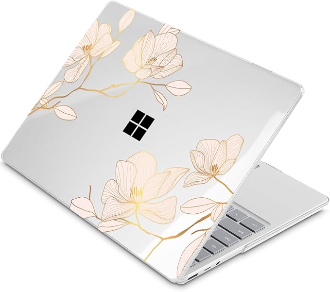 Tuiklol Case for 12.4 Inch Microsoft Surface Laptop Go 3/2 / 1 2023-2020 Releases, Plastic Hard Shell Case with Screen Protector and Keyborad Cover +Dust Plugs Model 2013/1943,Luxury Floral