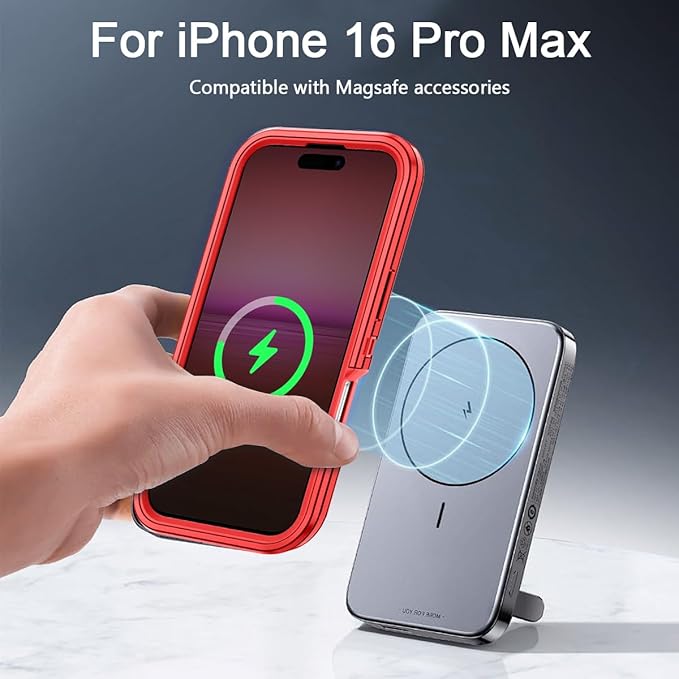 for iPhone 16 Pro Max Case [Compatible with MagSafe] Shockproof 3-Layer Full Body Protection [Without Screen Protector] Rugged Heavy Duty Cover Case for Apple iPhone 16 Pro Max 6.9",Red