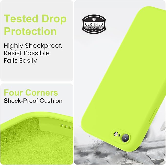 Vooii for iPhone SE Case 2022/3rd/2020,iPhone 8/7 Case, Upgraded Liquid Silicone with [Flat Edges] [Camera Protection] [Soft Anti-Scratch Microfiber Lining] Phone Case for SE 4.7 - Fluorescent Green