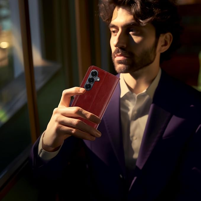 MONASAY Wallet Case Fit for Samsung Galaxy S25+ Plus 5G, [Lens & Glass Screen Protector Included] [RFID Blocking] Flip Folio Leather Cell Phone Cover with Credit Card Holder, 6.7 inch, Burgundy