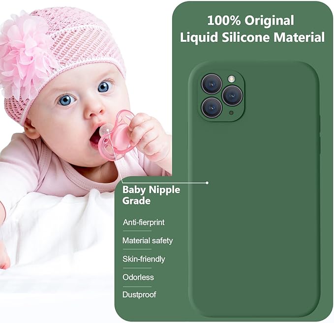 Vooii Compatible with iPhone 11 Pro Case, Upgraded Liquid Silicone with [Flat Edges] [Camera Protection] [Soft Anti-Scratch Microfiber Lining] Phone Case for iPhone 11 Pro 5.8 inch - Green