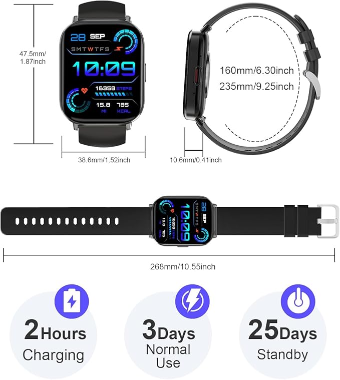 Smart Watch(Answer/Make Calls), 2.01”Smart Watches for Women Men 120+ Sports Modes Fitness Tracker with Blood Pressure/Heart Rate/Sleep Monitor, IP68 Waterproof Activity Tracker for Android and iPhone