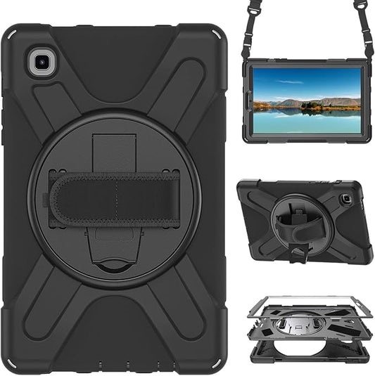 Case for Samsung Galaxy Tab A7 Lite 8.7 2021 (SM-T220/T225/T227),Portable Heavy Duty Dropproof Protective Cover Case with 360 Rotating Stand,Handle & Shoulder Strap,Stylus Pen (New Black)