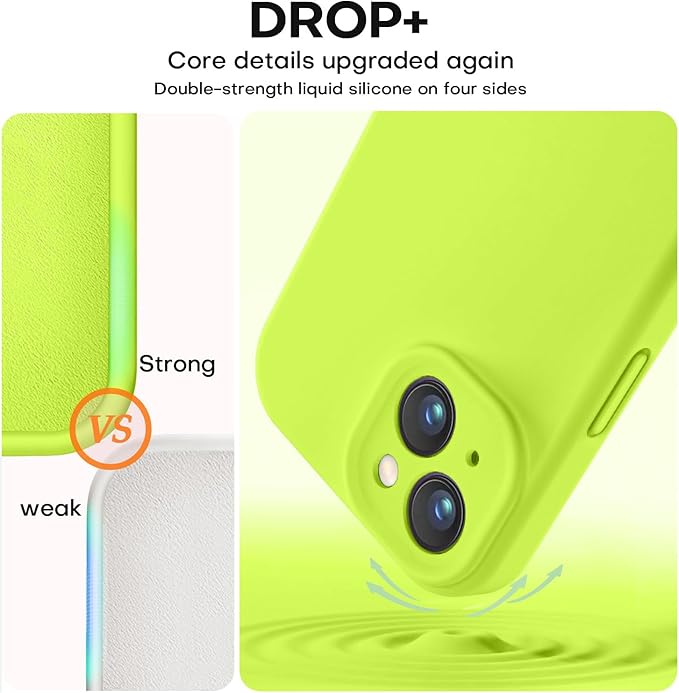 Vooii Compatible with iPhone 15 Case,Upgrade Defender Liquid Silicone,[Enhanced Camera Protection][Soft Anti-Scratch Microfiber Lining] Shockproof Phone Case for iPhone 15 6.1 inch - Fluorescent Green