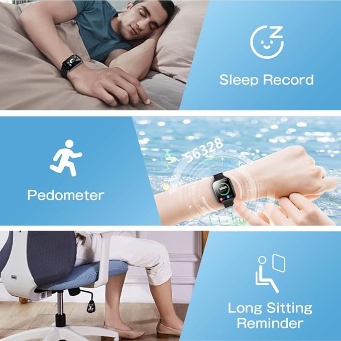 Smart Watch, Fitness Tracker, IP68 Waterproof, iPhone and Android Phone Compatible, Ultra-Thin Activity Tracking Smartwatch, Medium, Black