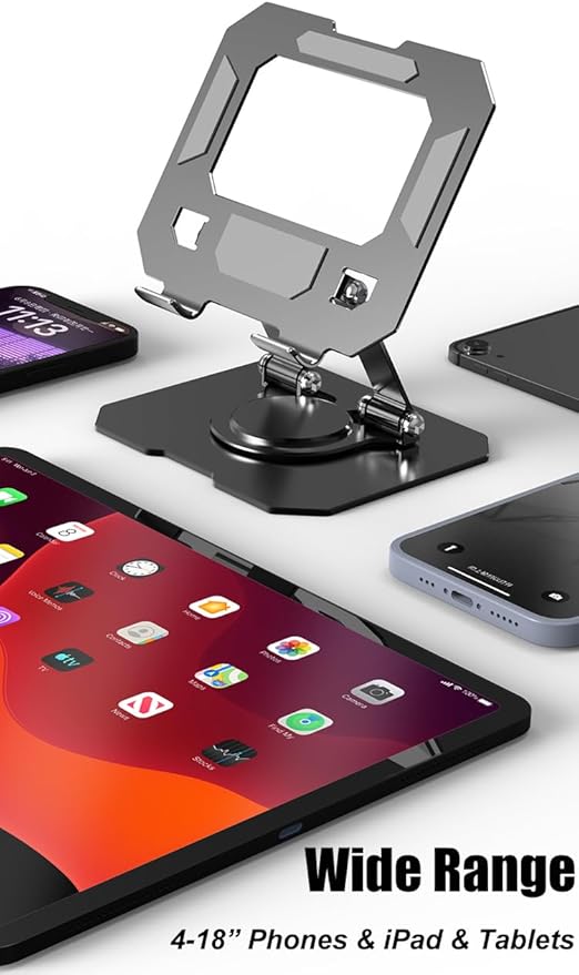 Dual 360° Rotating Tablet Stand Holder for Desk with Carbon Steel Base, Table Tablet Support with Dual Rod Adjustable Compatible for iPad Pro 13 12 11 Air Mini 5 4 3 (Silver)