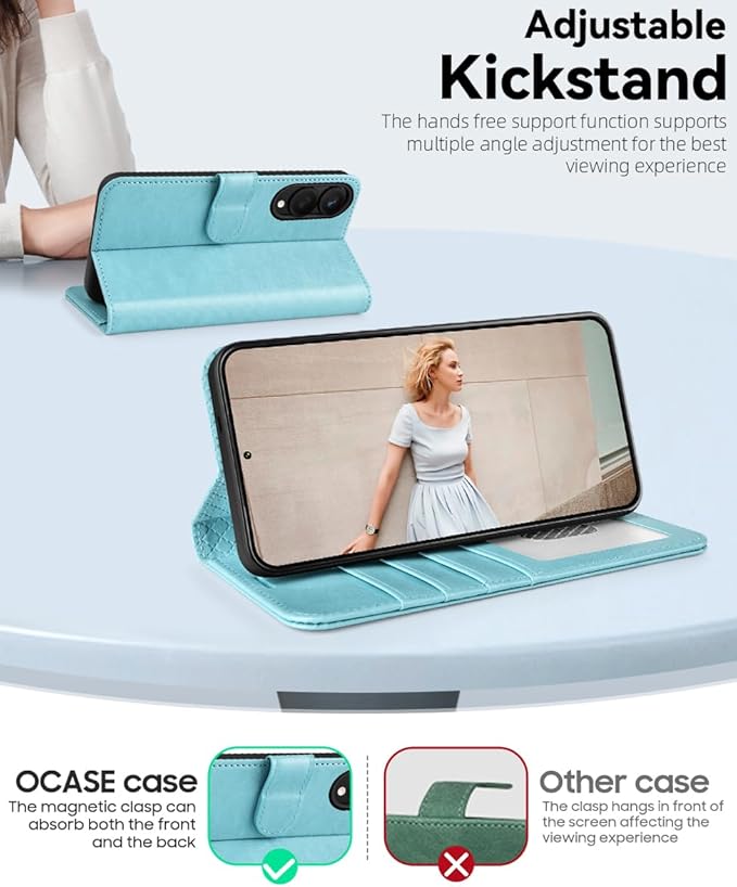 OCASE Compatible with Galaxy S25 Edge Wallet Case, PU Leather Flip Folio Case with Card Holders RFID Blocking Kickstand [Shockproof TPU Inner Shell] Protective Phone Cover 2025, Ice Blue