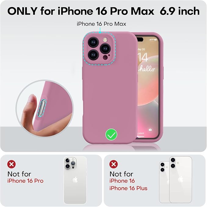 Vooii Compatible with iPhone 16 Pro Max Case, Liquid Silicone Upgrade [Camera Protection] [Soft Anti-Scratch Microfiber Lining] Shockproof Phone Case for iPhone 16 Pro Max 6.9 inch - Lavender Purple