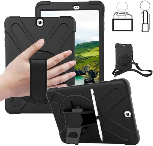 Galaxy Tab S2 9.7 Case - Dropproof Shockproof Heavy Duty Tablet Cover Rotatable Kickstand Handle Stand Hand Strap Shoulder Belt Carrying Case for Samsung SM-T810/T813/T815/T817/T818/T819 9.7" Black