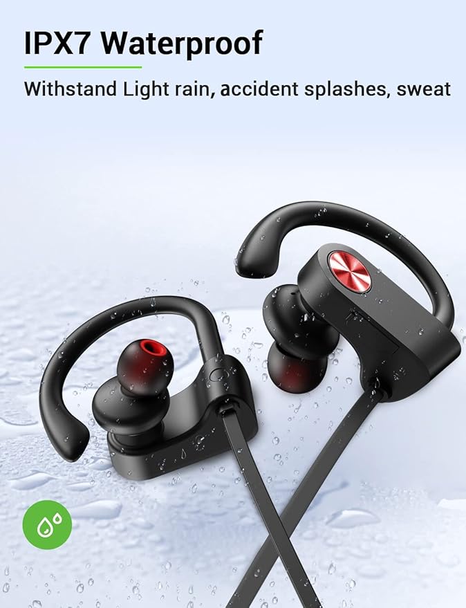 Stiive Bluetooth Headphones, 5.3 Wireless Sports Earbuds IPX7 Waterproof with Mic, Stereo Sweatproof in-Ear Earphones, Noise Cancelling Headsets for Gym Running Workout, 16 Hours Playtime - BlackRed