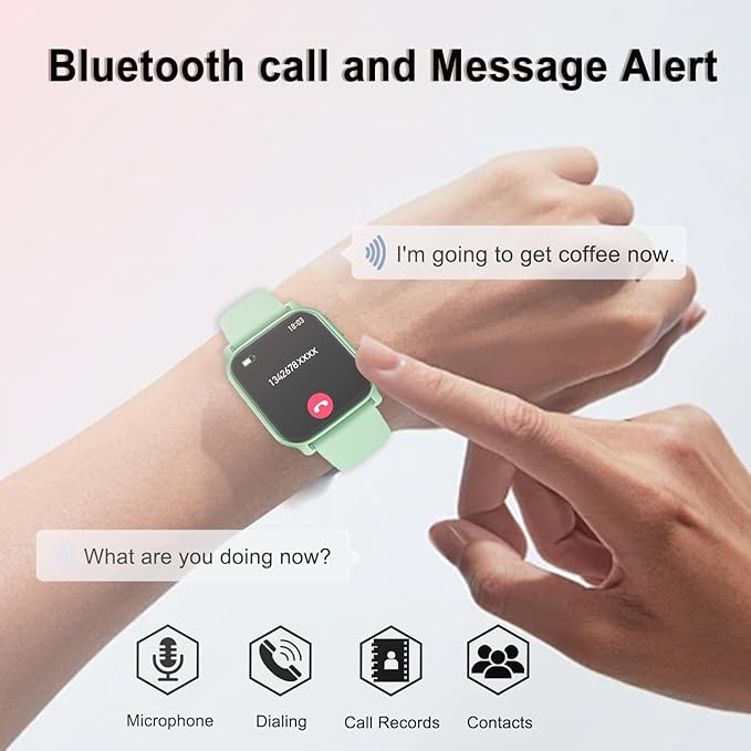 QTLLBT 8-Language Translation smartwatch Bluetooth Call (Answer/Make Call) Flashlight 300MAH Fitness Tracker IP68 Waterproof 100 Sports Heart Rate Monitor for Android iPhone Women smartwatch (Green)