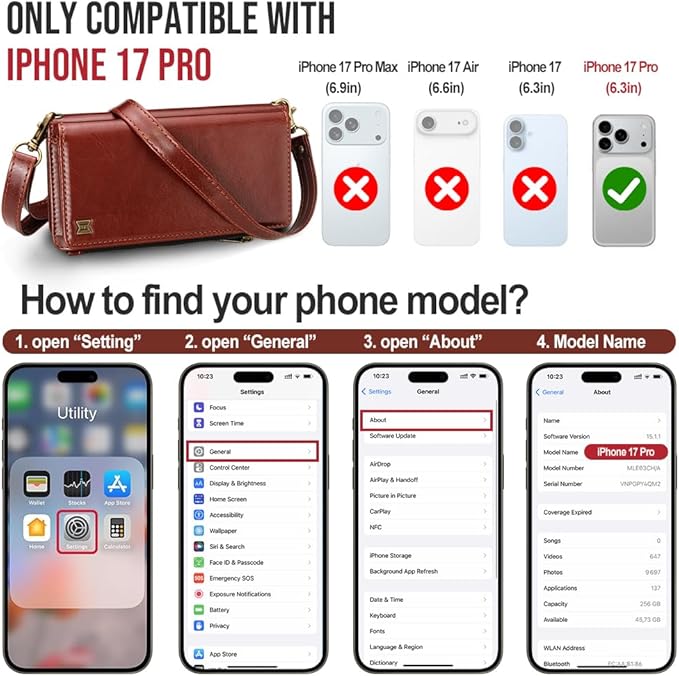 for iPhone 17 Pro Wallet Phone Case with 7 Card Holder,RFID Blocking | PU Leather | Kickstand | Flip | Wrist Strap&Shoulder Strap | Shockproof | Zipper Wallet | Women Men | 6.3" | Brown