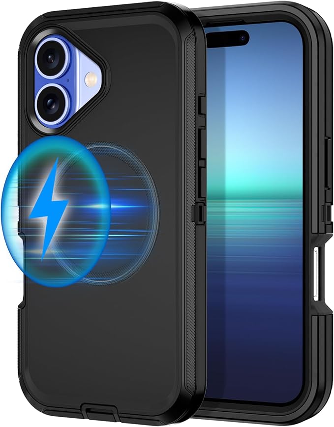 for iPhone 16 Case [Compatible with MagSafe] Shockproof 3-Layer Full Body Protection [Without Screen Protector] Rugged Heavy Duty Cover Case for Apple iPhone 16 6.1",Black