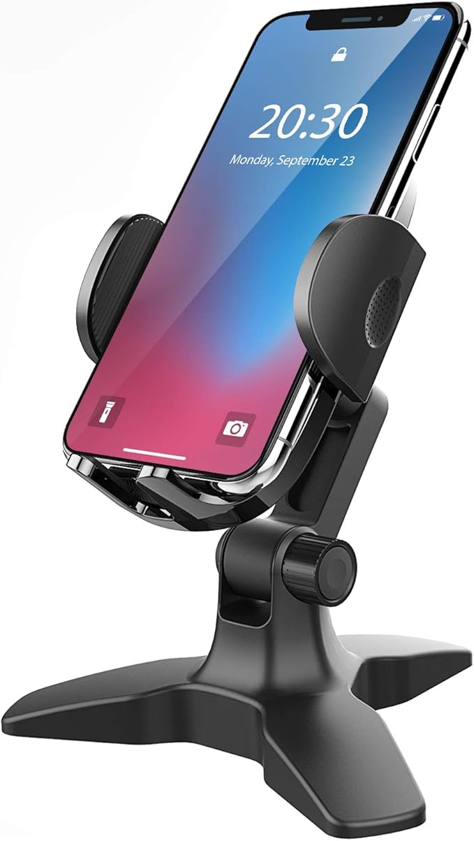 APPS2Car Cell Phone Stand for Desk Adjustable Desktop Phone Stand Thick Case Friendly Cellphone Holder Desk Heavy Duty Phone Cradle for Video Recording Office Home Compatible with 4.7-6.8” Smartphone