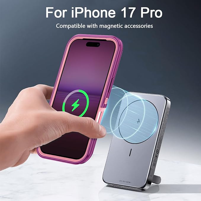 for iPhone 17 Pro Case [Compatible with MagSafe] Shockproof 3-Layer Full Body Protection [Without Screen Protector] Rugged Heavy Duty Cover Case for Apple iPhone 17 Pro 6.3" 2025,Purple/Pink