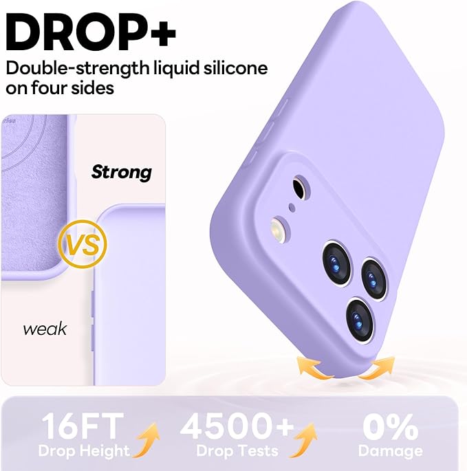 Vooii Magnetic Compatible with iPhone 17 Pro Case (Compatible with Magsafe) (Upgraded Camera Protection) Liquid Silicone Shockproof Full Body Protective Phone Cover for Women Men, Light Purple, 6.3”