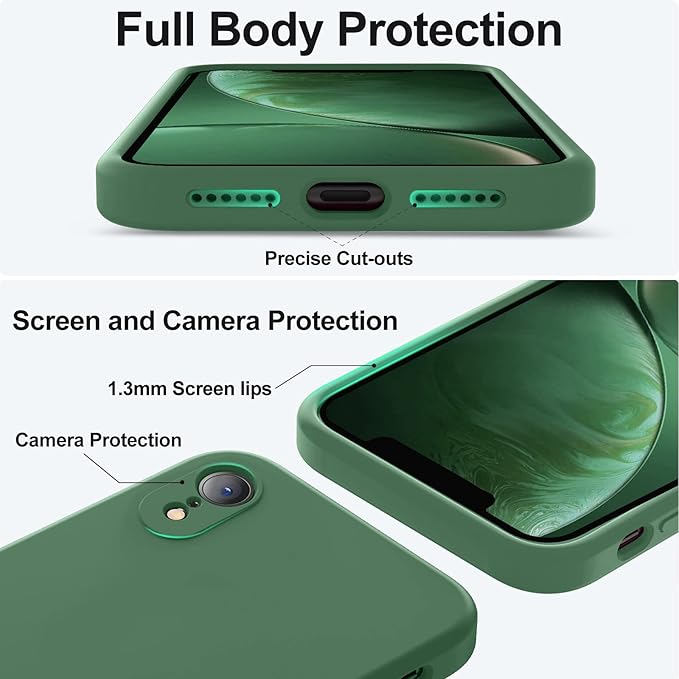 Vooii Compatible with iPhone XR Case, Upgraded Liquid Silicone with [Flat Edges] [Camera Protection] [Soft Anti-Scratch Microfiber Lining] Phone Case for iPhone 10 XR 6.1 inch - Green