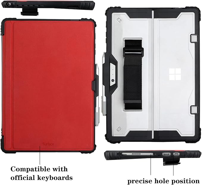 for Microsoft Surface Pro7 Pro7+ Pro6 Pro5 Pro4 Tablet Protective Case 12.3 inches, Thicken and Rugged Cover with Stand Case, Compatible Keyboard Cover, Including Hand Strap Shoulder,Black