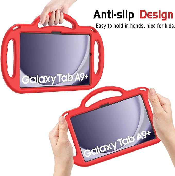 AVAWO Kids Case for Samsung Galaxy Tab A9+/A9 Plus 11 Inch 2023 Case, with Strap, Shockproof Lightweight Handle Stand 2023 Model (SM-X210/X216/X218) with Lanyard, Red