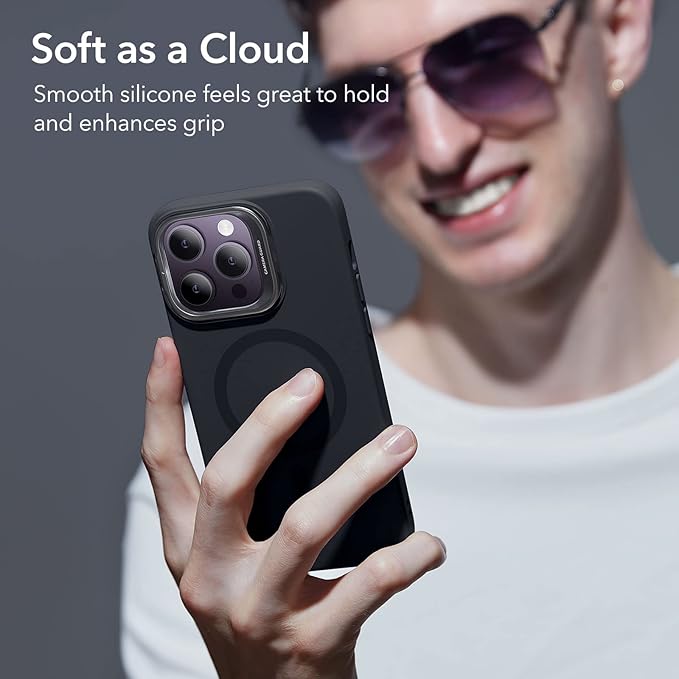 ESR for iPhone 14 Pro Max Case,Compatible with MagSafe Silicone Case with Stand, Military-Grade Protection, Built-in Camera Stash Stand, Magnetic Phone Case, Cloud Series,Black