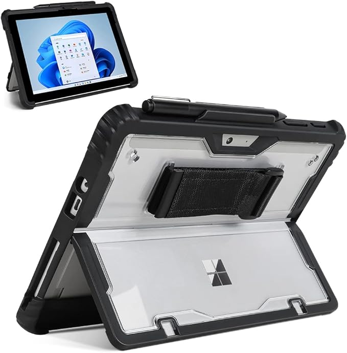 Clear Case for Surface Pro9/Pro10/Pro11 Case 13 inch with Pen Holder, Heavy Duty Shockproof Rugged Case for Surface Pro11/10/9 with Kickstand and Hand/Shoulder Strap