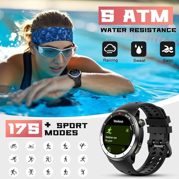 Military Smart Watch(Answer/Make Call), GPS Smartwatch for Men Women, 1.43" HD AMOLED Display, Fitness Activity Tracke with 170+ Sport Modes, 5 ATM Water-Resistance, Stress, Heart Rate, Sleep Monitor