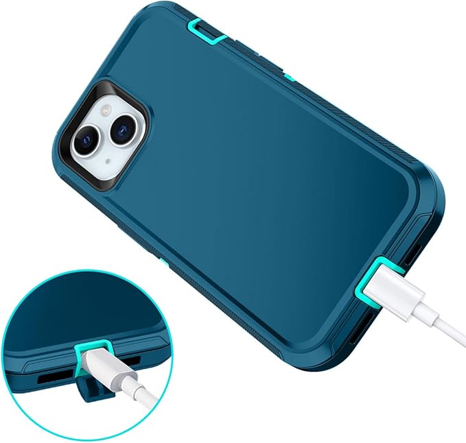 for iPhone 15 Case Shockproof Dust/Drop Proof 3-Layer Full Body Protection [Without Screen Protector] Rugged Heavy Duty Cover Case for Apple iPhone 15 6.1" 2023,Turquoise