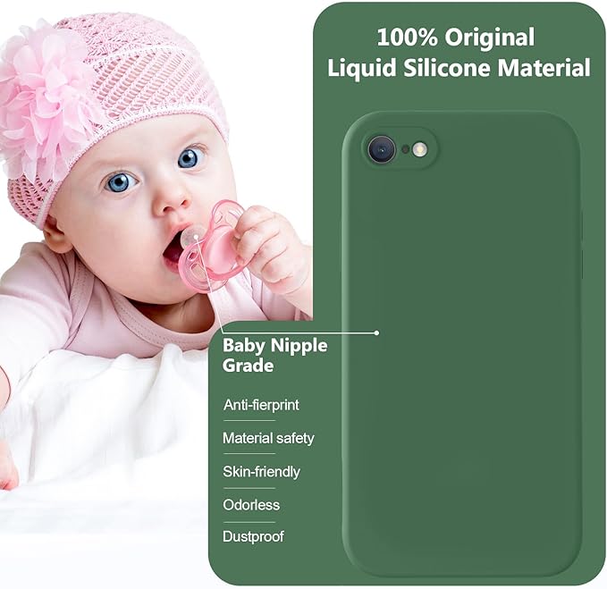 Vooii for iPhone SE Case 2022/3rd/2020,iPhone 8/7 Case, Upgraded Liquid Silicone with [Flat Edges] [Camera Protection] [Soft Anti-Scratch Microfiber Lining] Phone Case for iPhone SE - Green