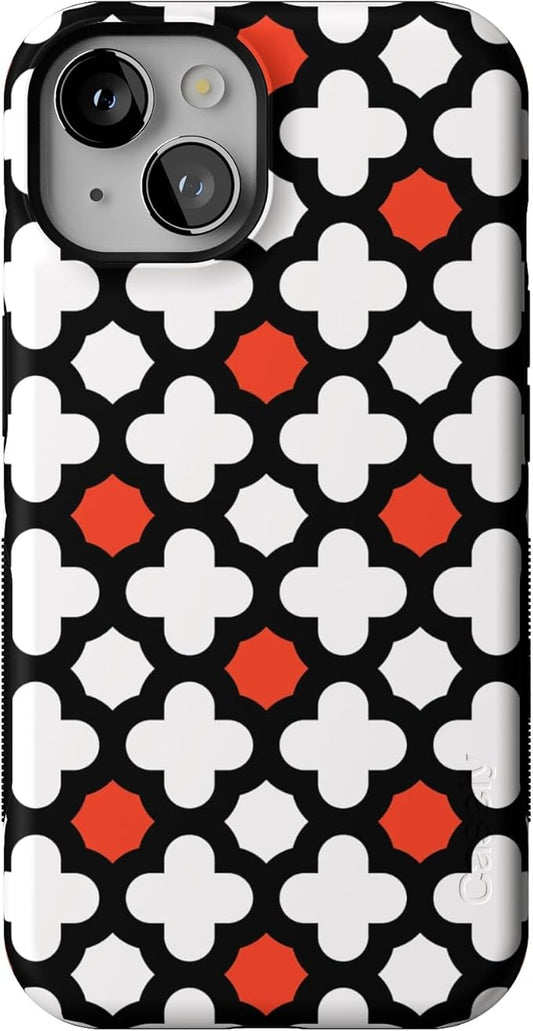 Casely iPhone 14 Case | Red Lattice Tile | High Contrast Design | Compatible with MagSafe | Bold Protective Design