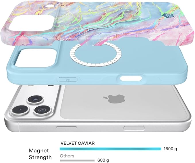 VELVET CAVIAR Case for iPhone 17 Pro | Compatible with MagSafe | 10ft Drop Tested | Protective Designer Cases | Holographic Moonstone Marble