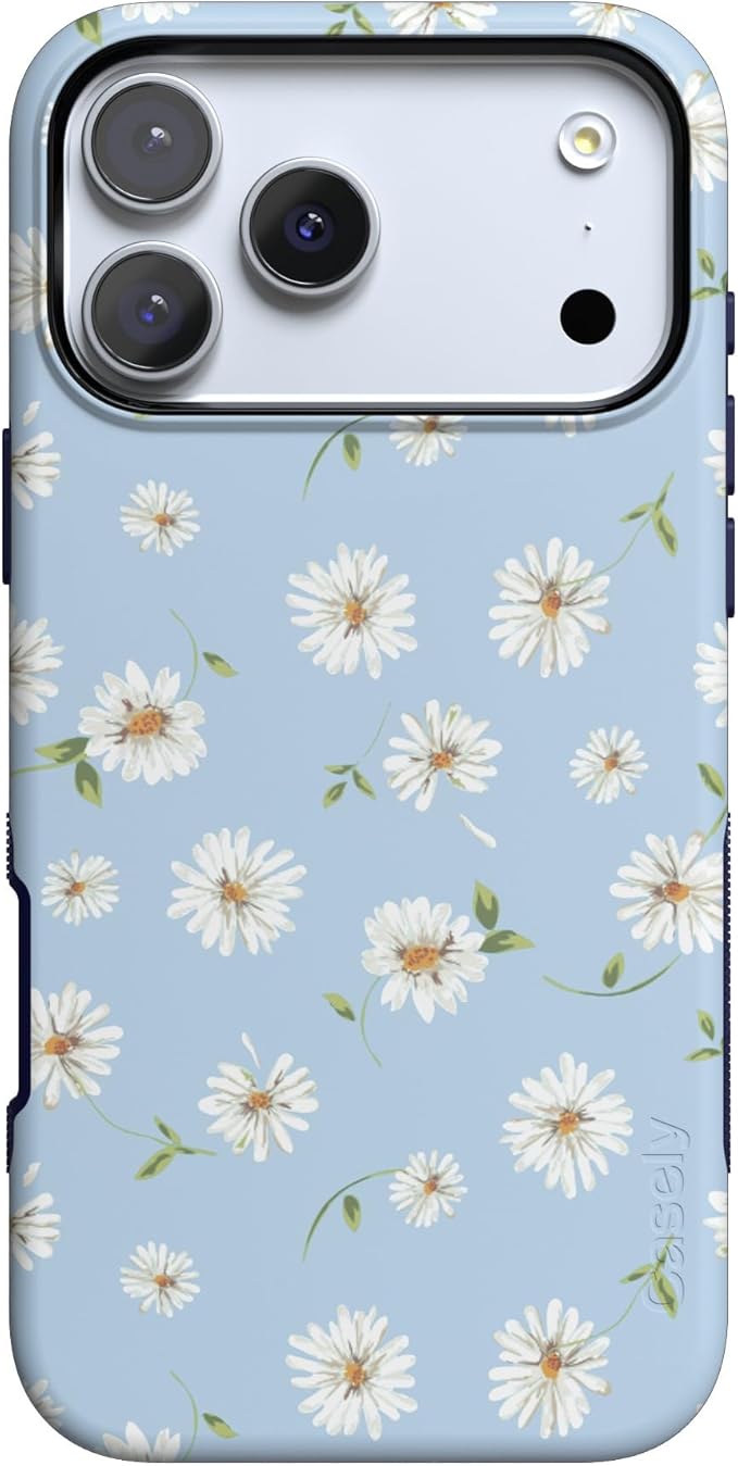 Casely iPhone 17 Pro Case | Daisy Daydream | Baby Blue Floral | Compatible with MagSafe | Bold Protective Design