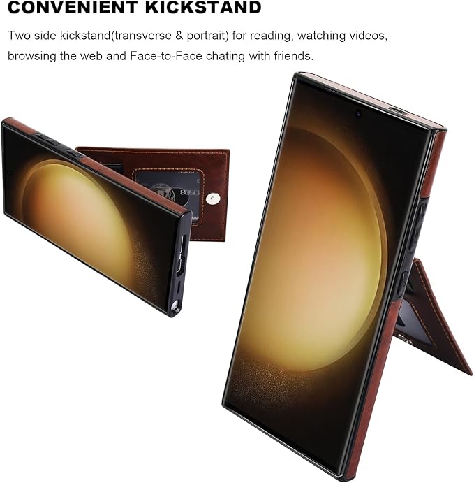 KIHUWEY for Samsung Galaxy S24 Ultra Case Wallet with Credit Card Holder, Flip Premium Leather Magnetic Clasp Kickstand Heavy Duty Protective Cover for Samsung Galaxy S24 Ultra 6.8" (Brown)