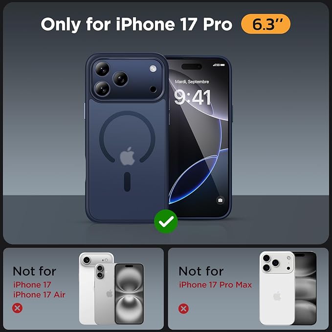 Miracase Magnetic for iPhone 17 Pro Case 6.3" with Screen Protector, [Compatible with MagSafe] Military-Grade Protection, Anti-Fingerprint, Slim Thin Phone Case for 17 Pro Cover, Dark Blue