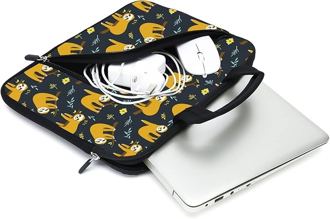 11.6-12.2 Inch Laptop Sleeve Case With Two Pockets - Chromebook, Ultrabook, Notebook, Tablet Neoprene Handle Case for Apple MacBook Air, Samsung, Acer, HP, DELL (Sloth)