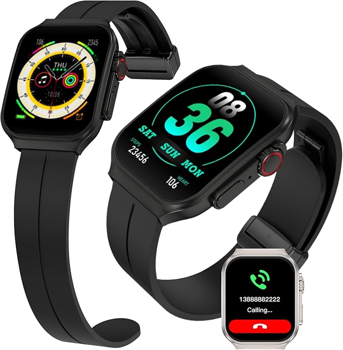 Smart Watch for Men Women with Bluetooth Call, Android ＆ iOS Compatible 1.96" AMOLED Touchscreen AI Voice Fitness Tracker Heart Rate/Sleep/SpO2/Stress Monitor Pedometer, 120+ Sport Modes