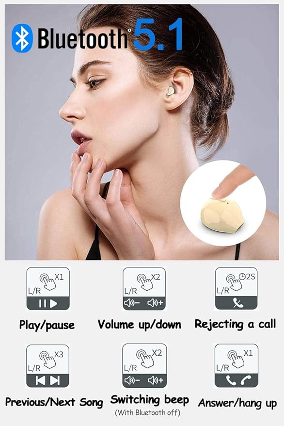 Invisible Earbuds Small Mini Wireless Bluetooth Earpiece Phone Discreet Earbud for Music, Home, Work